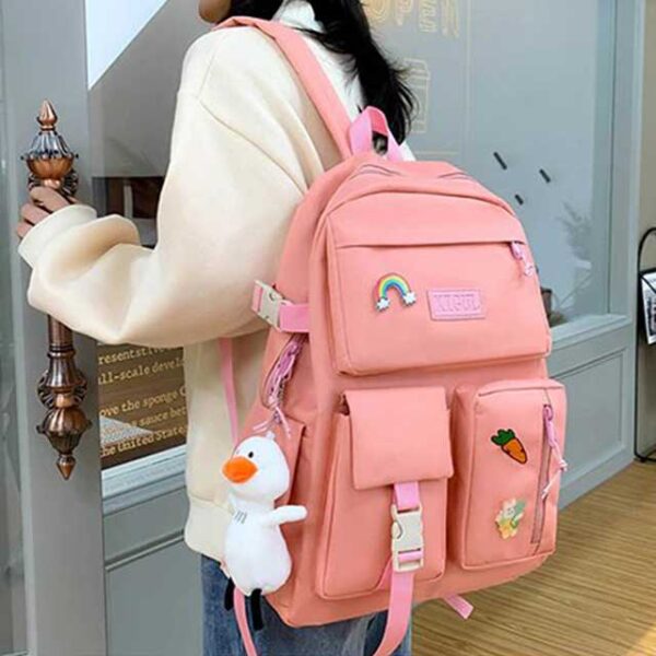 4 Pcs/Set Canvas School Bags Backpack – Durable, Stylish Backpack Set for Kids, Teens & Students