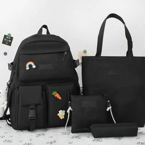 4 Pcs/Set Canvas School Bags Backpack – Durable, Stylish Backpack Set for Kids, Teens & Students