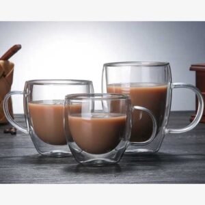 Double Layer Glass Cup with Handle (EGK004) - Insulated Coffee, Tea, and Beverage Mug for Hot & Cold Drinks