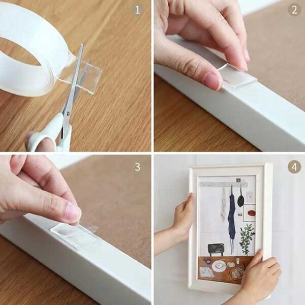 Reusable Double-Sided Transparent Tape – Strong, Washable Adhesive for Home, Office & Crafting