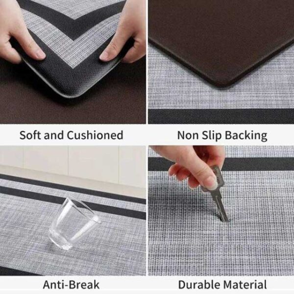 8mm Thickness Anti-Fatigue PVC Gray & Black Waterproof Floor Kitchen Mat Set (120x45cm + 75x45cm) – Comfort & Slip-Resistant Mats for Home & Office