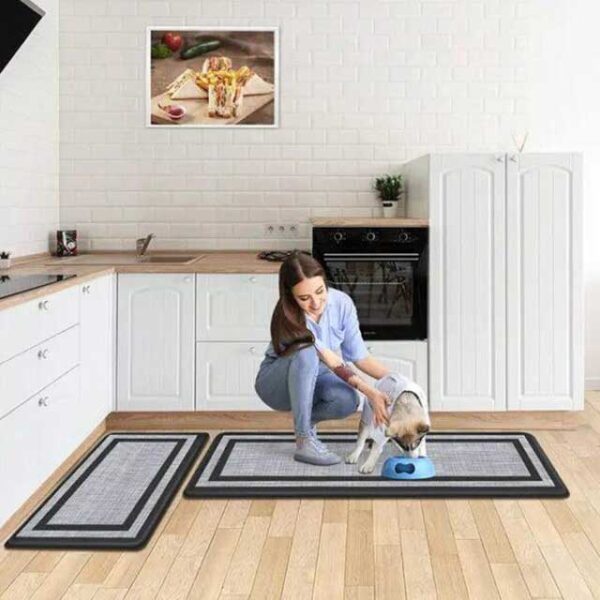 8mm Thickness Anti-Fatigue PVC Gray & Black Waterproof Floor Kitchen Mat Set (120x45cm + 75x45cm) – Comfort & Slip-Resistant Mats for Home & Office