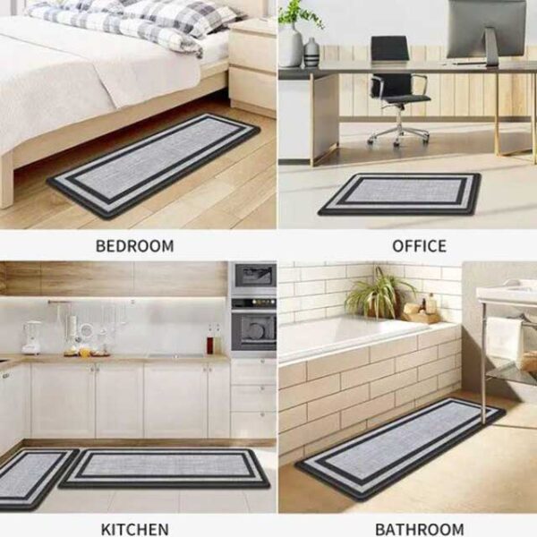8mm Thickness Anti-Fatigue PVC Gray & Black Waterproof Floor Kitchen Mat Set (120x45cm + 75x45cm) – Comfort & Slip-Resistant Mats for Home & Office