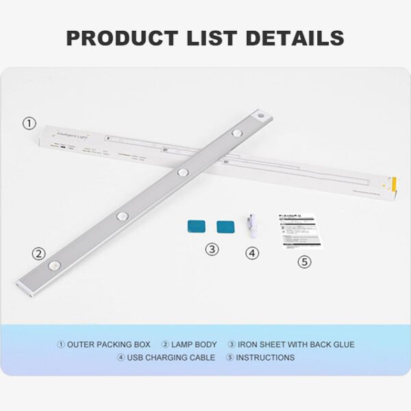 60/80/100CM Ultra Thin Nightlight Lamp – PIR Motion Sensor LED Cabinet Lighting, USB Rechargeable for Kitchen & Cabinets