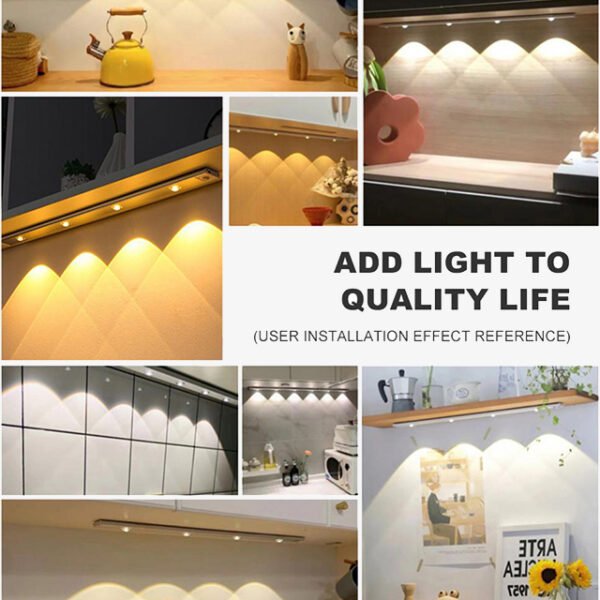 60/80/100CM Ultra Thin Nightlight Lamp – PIR Motion Sensor LED Cabinet Lighting, USB Rechargeable for Kitchen & Cabinets