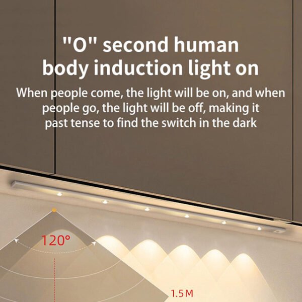 60/80/100CM Ultra Thin Nightlight Lamp – PIR Motion Sensor LED Cabinet Lighting, USB Rechargeable for Kitchen & Cabinets