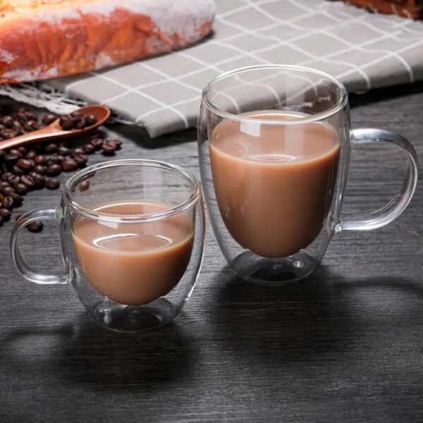 Double Layer Glass Cup with Handle – Insulated Coffee, Tea, and Beverage Mug for Hot & Cold Drinks